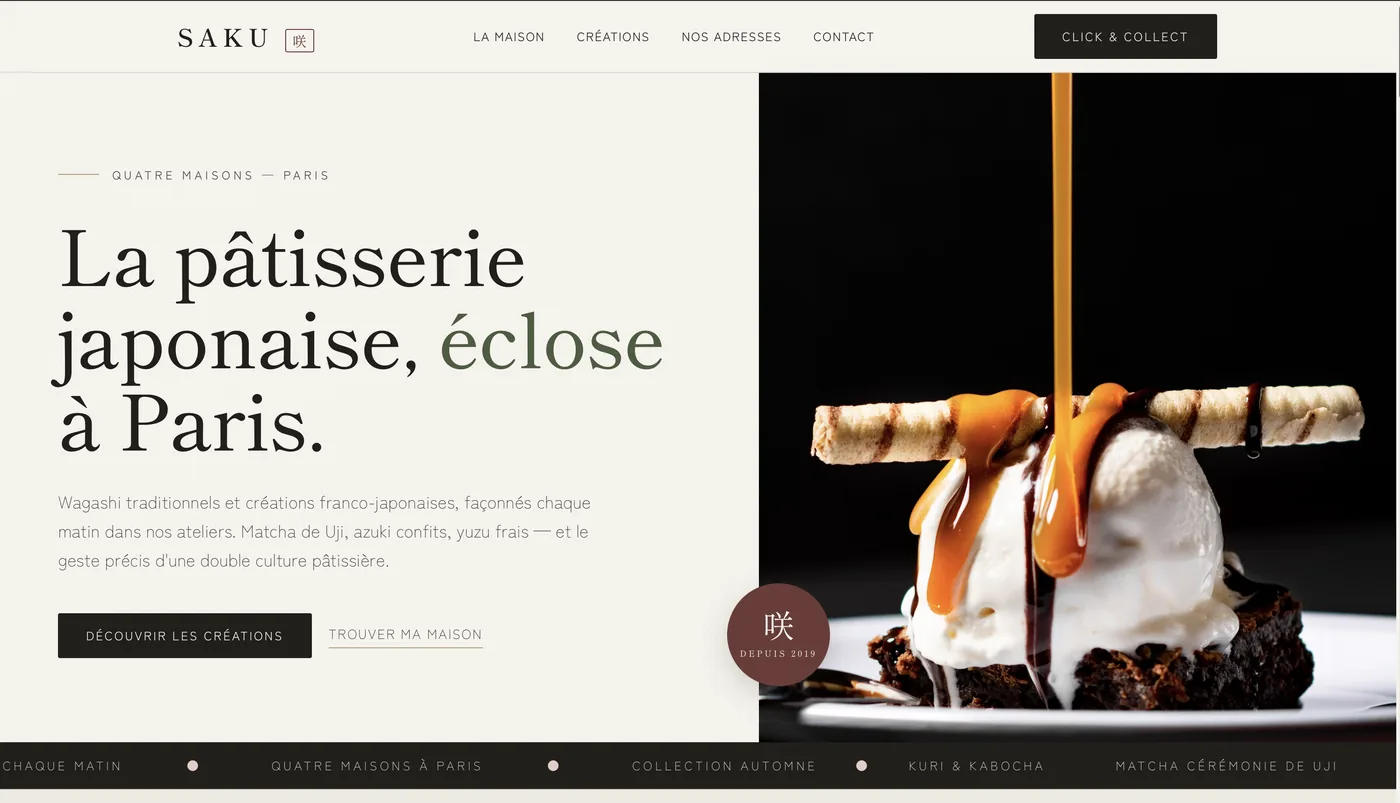 Aperçu du site SAKU Pâtisserie